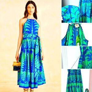 NWT Farm Rio Blue and Green Pineapple Love Organic Cotton Maxi Dress - Size XL